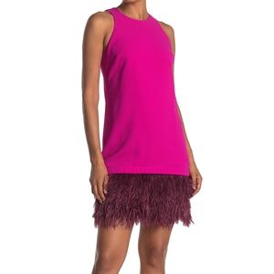 Trina Turk Pink Feather Trim Shift Dress